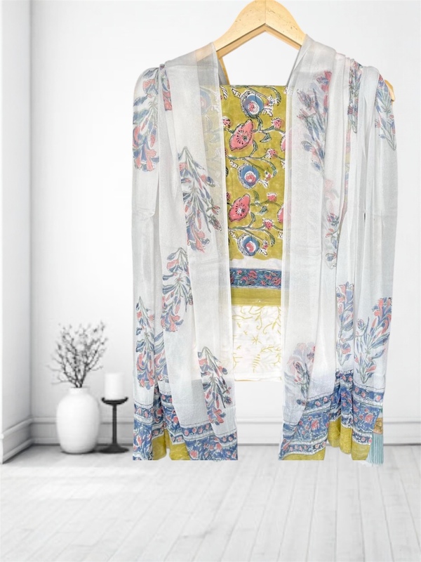 Sanganeri Cotton Chiffon Dupatta Unstitched Suit #5