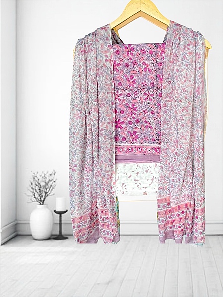 Sanganeri Cotton Chiffon Dupatta Unstitched Suit  #6