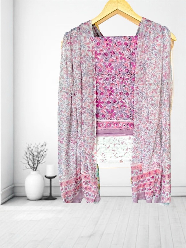 Sanganeri Cotton Chiffon Dupatta Unstitched Suit #6