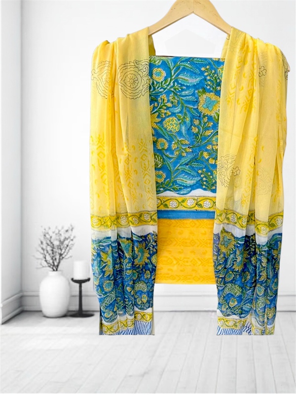 Sanganeri Cotton Chiffon Dupatta Unstitched Suit #7