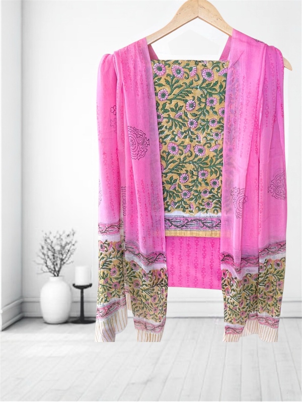 Sanganeri Cotton Chiffon Dupatta Unstitched Suit #8