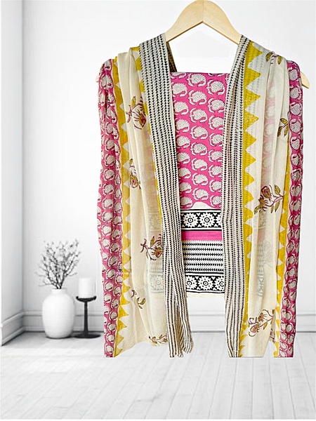 Sanganeri Cotton Chiffon Dupatta Unstitched Suit  #9