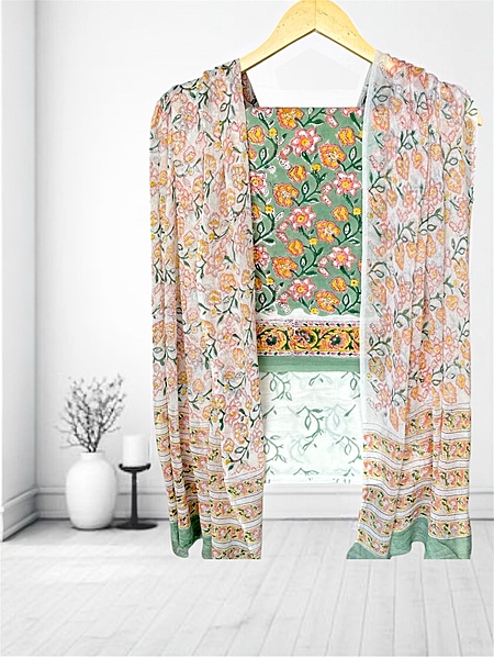 Sanganeri Cotton Chiffon Dupatta Unstitched Suit  #10