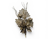 Glitter Poinsettia Pick – Gold/Champagne (Pack of 4)