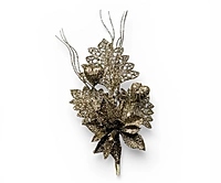 Glitter Poinsettia Pick – Gold/Champagne (Pack of 4)