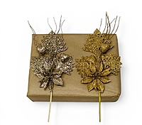Glitter Poinsettia Pick – Gold/Champagne (Pack of 4)
