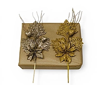 Glitter Poinsettia Pick – Gold/Champagne (Pack of 4)