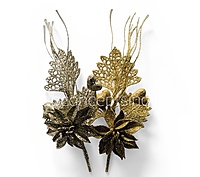 Glitter Poinsettia Pick – Gold/Champagne (Pack of 4)