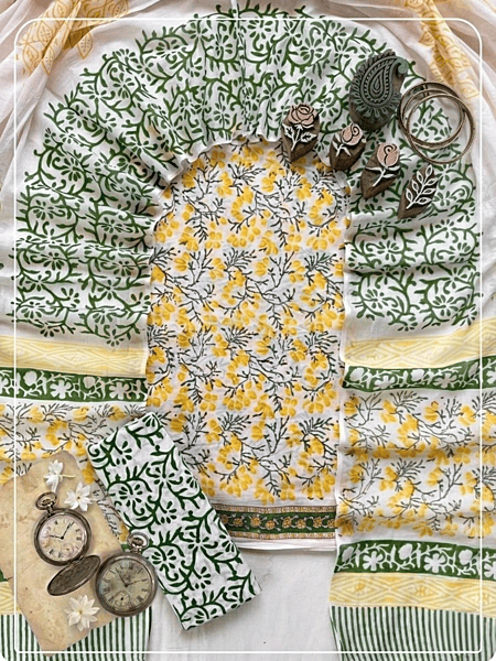Cotton Sanganeri Print 3Pc Suit #01