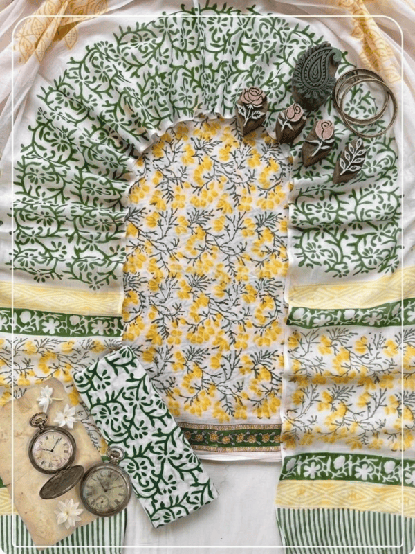Cotton Sanganeri Print 3Pc Suit #01