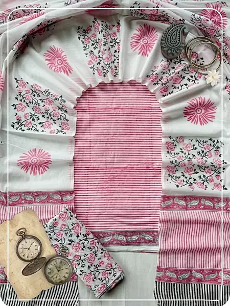 Cotton Sanganeri Print 3Pc Suit #08