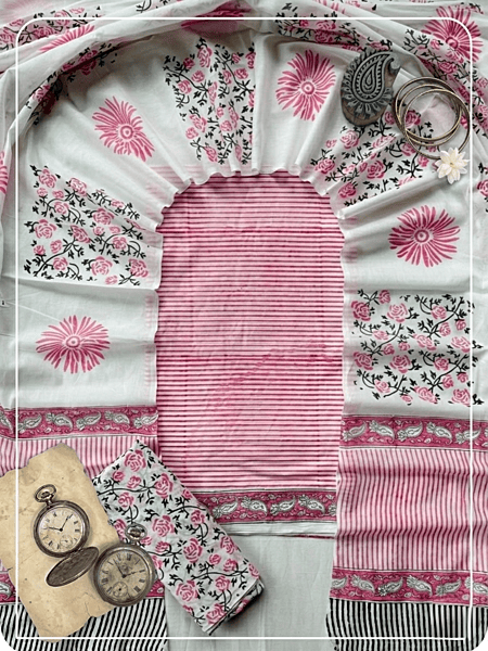 Cotton Sanganeri Print 3Pc Suit #08