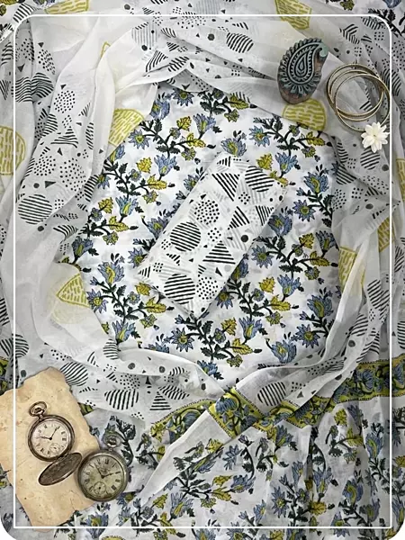 Cotton Sanganeri Print 3Pc Suit #14
