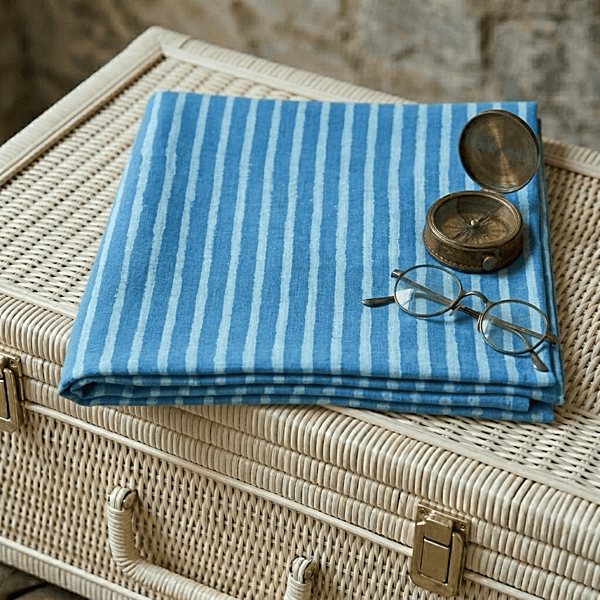 Slub Cotton Akola Firozi Stripes Dabu Print