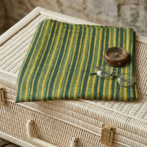Slub Cotton Akola Green Stripes Dabu Print #1