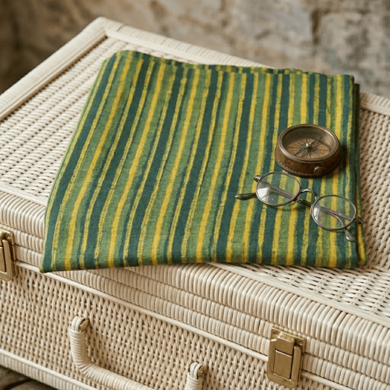 Slub Cotton Akola Green Stripes Dabu Print #1