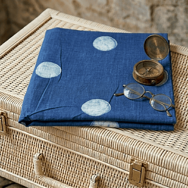 Slub Cotton Akola Indigo Polka Dabu Print