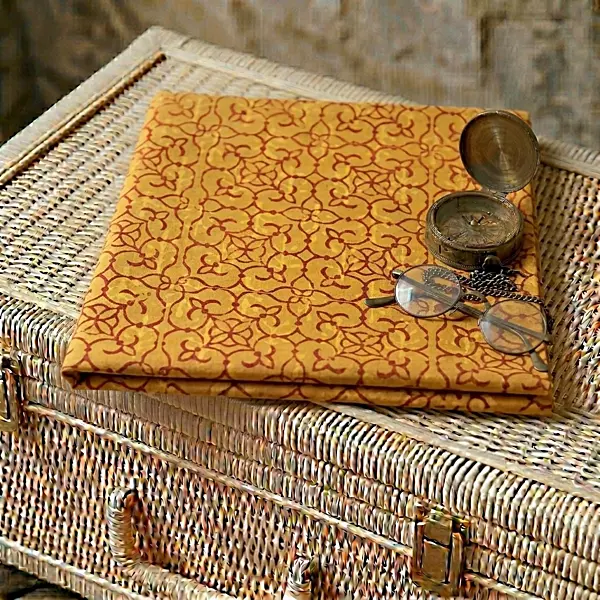 Cotton Akola Yellow Jaal Dabu Print