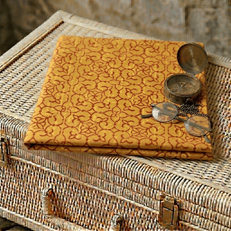 Cotton Akola Yellow Jaal Dabu Print