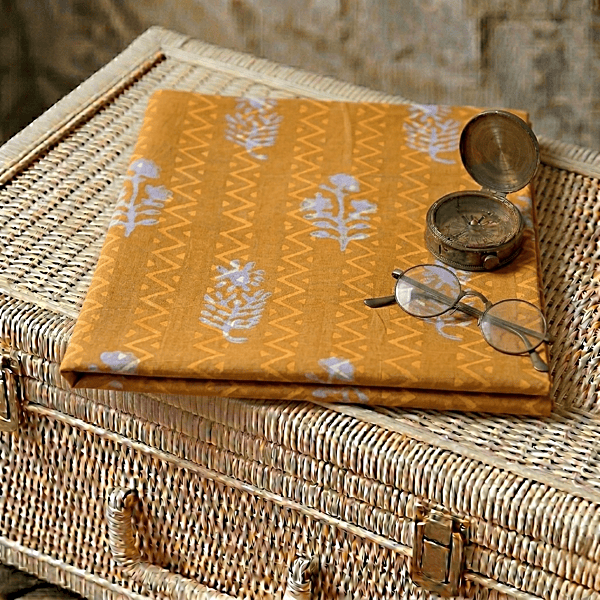 Cotton Akola Yellow Stripes Dabu Print