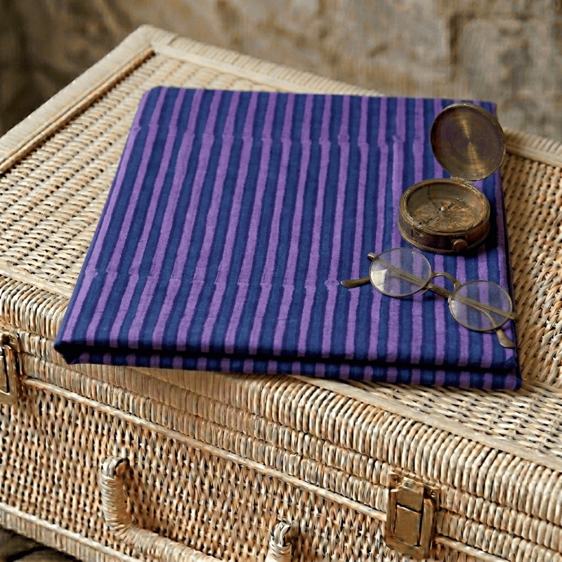 Cotton Akola Purple Stripes Dabu Print
