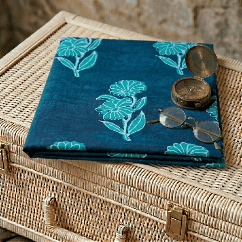 Cotton Akola Teal Buta Dabu Print
