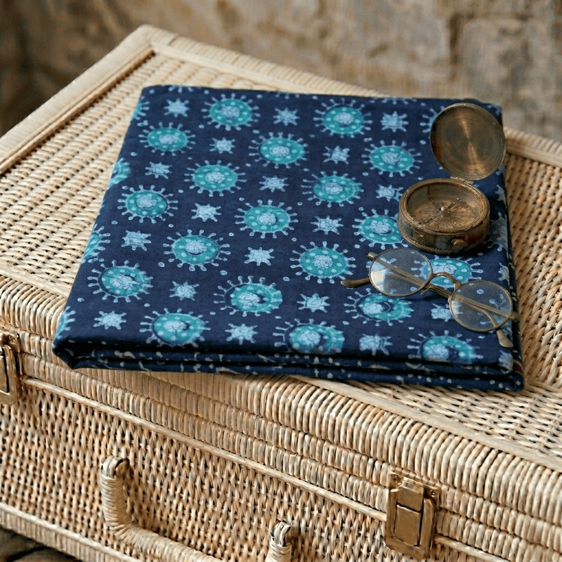 Cotton Akola Teal Orbit Dabu Print