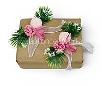 Pink Floral Gift Topper with Greenery & Ribbon – Pack of 6