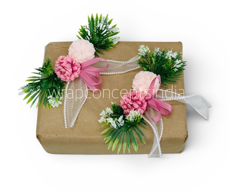Pink Floral Gift Topper with Greenery & Ribbon – Pack of 6