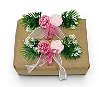 Pink Floral Gift Topper with Greenery & Ribbon – Pack of 6