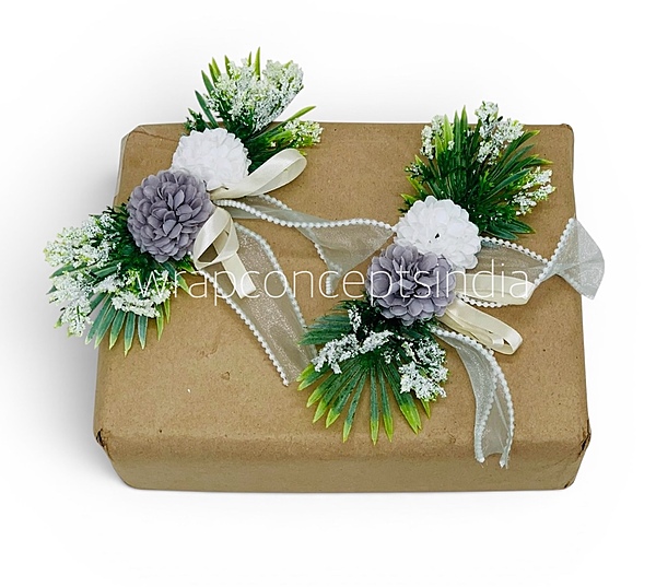 Slate & White Floral Gift Topper with Greenery & Ribbon – Pack of 6