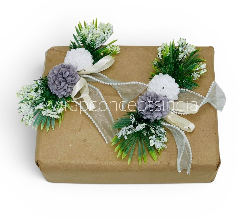 Slate & White Floral Gift Topper with Greenery & Ribbon – Pack of 6