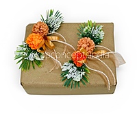 Orange & Tan Floral Gift Topper with Greenery & Ribbon – Pack of 6