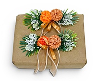 Orange & Tan Floral Gift Topper with Greenery & Ribbon – Pack of 6