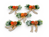 Orange & Tan Floral Gift Topper with Greenery & Ribbon – Pack of 6