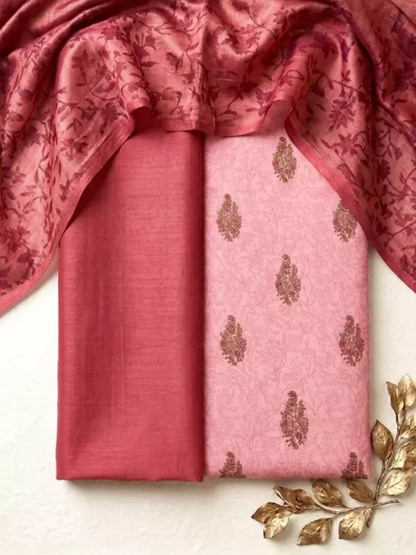 Chanderi Peach Block Print Suit Set