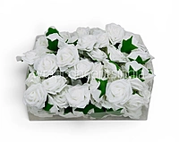 White Medium Foam Rose with Leaves