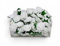 White Medium Foam Rose with Leaves