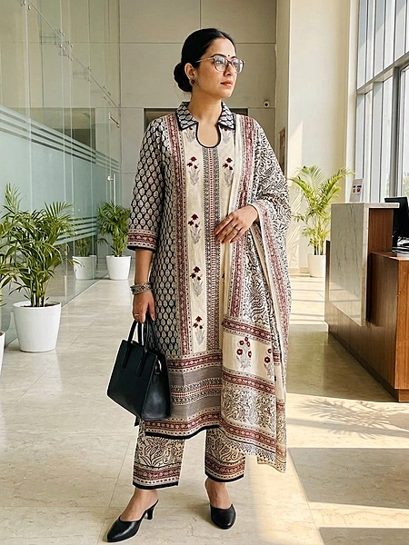 Cotton Bagru Print Suit Set (Black)