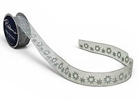 Silver Snowflake Glitter Organza Ribbon - 25mm