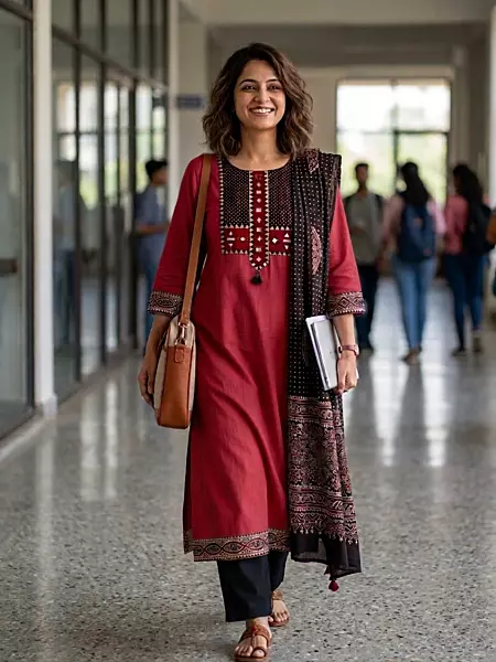 Cotton Ajrakh Mirror work Patch Suit Set (Maroon)