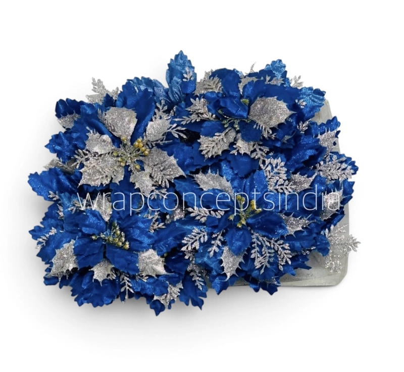 Royal Blue Silver Glitter Floral Pick