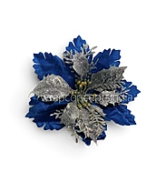 Royal Blue Silver Glitter Floral Pick