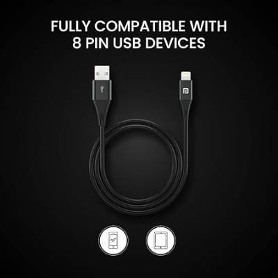 Portronics Konnect B+ 8 Pin Usb Cable 3.0 Amp Output with Charge & Data Sync with 1m (Black) Portronics Konnect B+ 8 Pin Usb Cable 3.0 Amp Output with Charge & Data Sync with 1m (Black)
