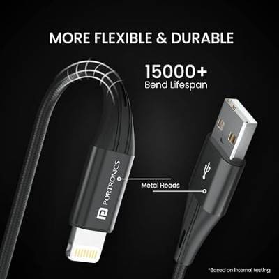 Portronics Konnect B+ 8 Pin Usb Cable 3.0 Amp Output with Charge & Data Sync with 1m (Black) Portronics Konnect B+ 8 Pin Usb Cable 3.0 Amp Output with Charge & Data Sync with 1m (Black)