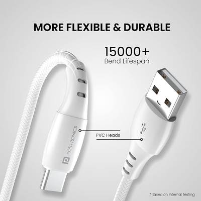 Portronics Konnect A Type-C Cable with 3A Rapid Charging & 480mbps Data Transmission,1 M Cord Length(White) Portronics Konnect A Type-C Cable with 3A Rapid Charging & 480mbps Data Transmission,1 M Cord Length(White)