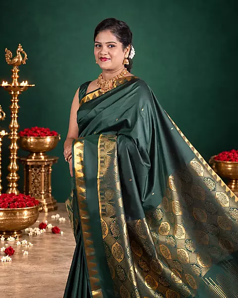 Heritage Imprints Saree - Pine Green