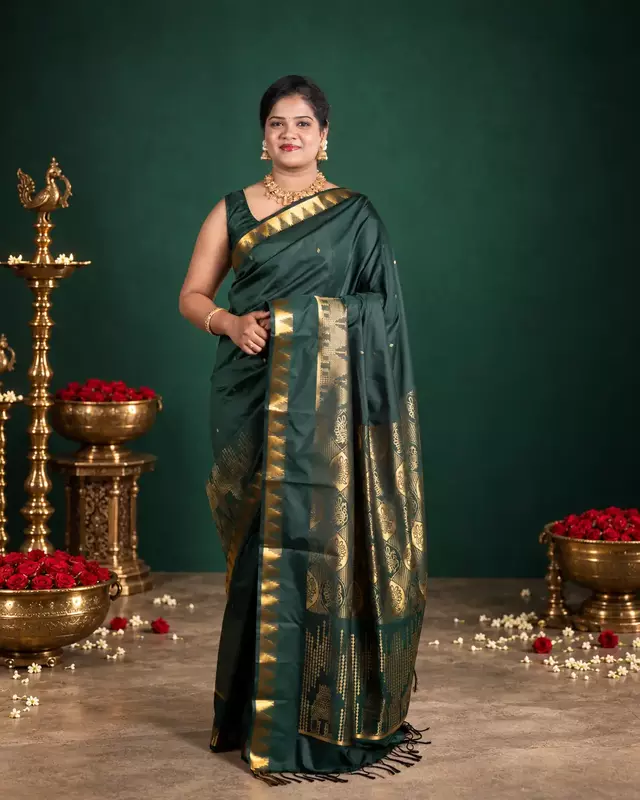 Heritage Imprints Saree - Pine Green