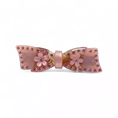 Elegant Pink Bow Crystal Hair Barrette Clip
