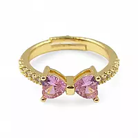 Gold-Plated Adjustable Butterfly Bow Ring - Pink Zircon